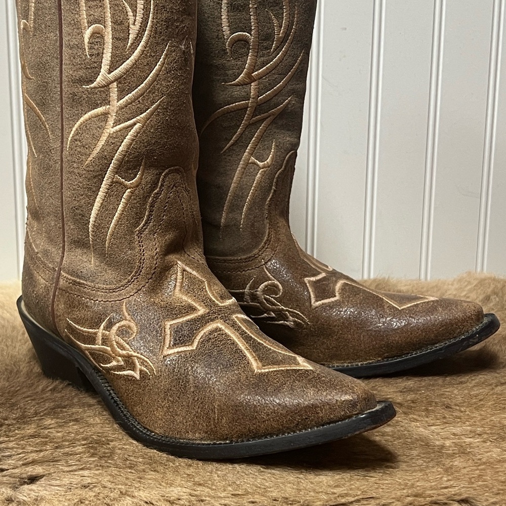 Justin Boots Brown Suede Western Heeled Cowboy Boots